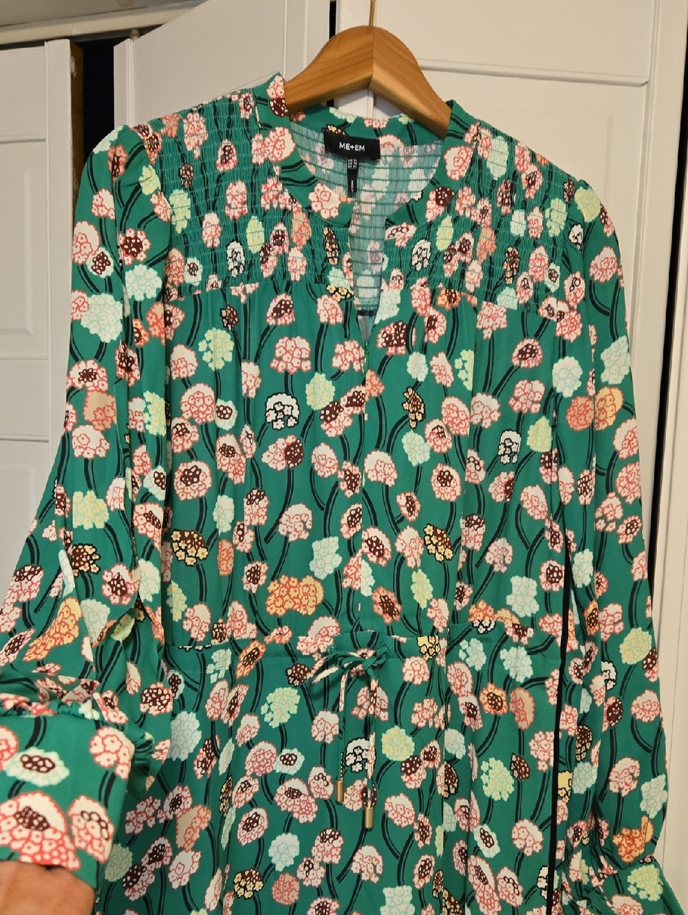 ME+EM Teal Floral Tie-Waist Midi Dress